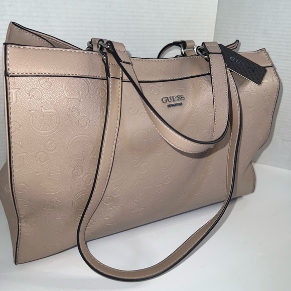 Guess Sestri Pebbled Luxury Satchel in shade Latte - Picture 6 of 8